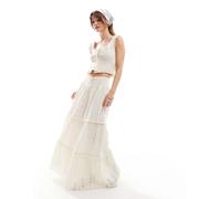 Esclusiva The Frolic - Gonna lunga a balze in pizzo color crema con vita arricciata in coordinato-Bianco 40