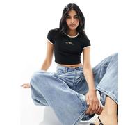 Esclusiva The Frolic - T-shirt mini nera con finiture a contrasto e motivo con fragole-Nero 48