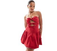 Esclusiva The Frolic - Vestito a fascia corto a palloncino in raso rosso con fiocchi e cut-out 40