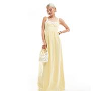 Esclusiva The Frolic - Vestito lungo giallo con scollo a cuore con fiocco e bordo con volant a contrasto 38