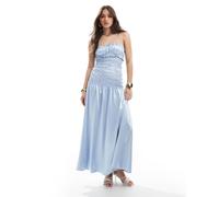 Esclusiva The Frolic - Vestito lungo in raso arricciato celeste chiaro con vita scesa-Blu 38