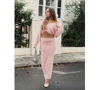 Esclusiva The Frolic x Bella Stovey - Cardigan rosa soffice con bottoni in strass in coordinato 48