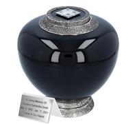 Esclusiva urna funeraria nera in vetro con cristalli Swarovski per adulti
