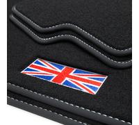 teileplus24 B509 Premium Tappetini con Cucitura Decorativa e 'Union Jack' Logo per Mini Cooper C F65 S F66 2024-, Cucitura:Argento