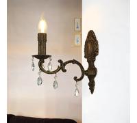 Esclusivo Luce da Parete con Cristallo Pendente Vero Ottone Antico Lampada E27