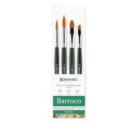 Escoda | Acquerello | Serie Barroco Set per Acquerelli | Misura 10,10,14,14 | 4 Pennelli | Toray Oro Sintetico | Punta Rotonda + Brillante + Angolare