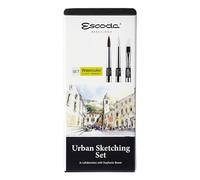 ESCODA | Acquerello| Urban Sketching Set | Set di pennelli da viaggio | 3 pennelli tascabili | Dimensione 12 | Fibra sintetica | Rotondo a punta, Piatto Carrado