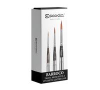 Escoda Barroco Series - Set di pennelli professionali da viaggio per acquerelli, con portafoglio in pelle sintetica, 3 pennelli rotondi da viaggio, fibra sintetica Toray dorata
