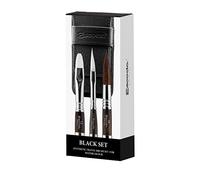 ESCODA Set 3 Pennelli Acquerello - Black Set Viaggio nº.16,1/4",12 Punta Tonda, Spada e Piatto Quadrato Fibra Sintetica Perla Versàtil Professionale Custodia Tessuto Nero Fatto a Mano a Barcellona.