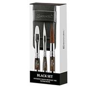 ESCODA Set 3 Pennelli Acquerello - Black Set Viaggio nº.16,1/4",12 Punta Tonda, Spada e Piatto Quadrato Fibra Sintetica Perla Versàtil Professionale Custodia Tessuto Nero Fatto a Mano a Barcellona.
