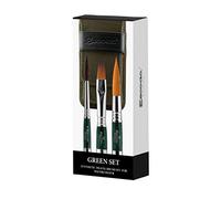 ESCODA Set 3 Pennelli Acquerello - Green Set Viaggio nº.4,12,16 Punta Tonda Lunga Piatto Quadrato Fibra Sintetica Ultimo Prado Barroco Professionale Custodia Tessuto Verde Fatto a Mano a Barcellona.