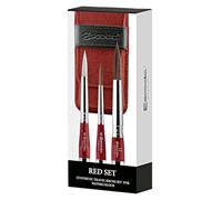 ESCODA Set 3 Pennelli Acquerello - Red Set da Viaggio N. 6,8,12 Pelo Sintetico Punta Tonda Serie Ultimo Perla Versàtil Professionale Custodia Tessuto color Rosso Fatto a Mano a Barcellona.