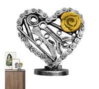 Escultura Retro En Forma De Corazón - Estatua De Corazón Eterno De Metal Simulado Con Diseño De Rosa, Decoración De Escritorio Con Cadena Vintage Para Dormitorio, Sala De Estar, Oficina, Regalo Para S