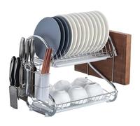 Escurridor De Trastes Para Cocina，2 Tier Metal Dish Drain Rack with Utensil Holder, Cutting Board Holder And Dish Drainer，Dish Racks for Kitchen Counter(21.3-Inch)(Argento)