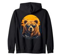 Escursionismo Orso con Occhiali da Sole Retro Montagna Art Felpa con Cappuccio