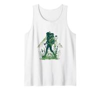 Escursionista, Silhouette, con, Fiori Selvatici, e, Montagna, Arte Canotta