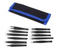 ESD Static Tweezers Set 11pcs | Stainless Steel Electronics Repair Tools | Accurate Tweezers for Digital Maintenance/Jewelry Making/Model Building | with Canvas Bag