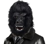 Esdallina Maschera nera con gorilla, scimpanzé selvatico, in lattice, a testa intera, realistica, per Halloween, feste di carnevale