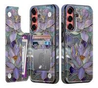 Esdot Custodia a portafoglio per Samsung Galaxy S25 Plus da donna, in pelle PU con motivo floreale, con porta carte, blocco RFID, cavalletto, graziosa custodia protettiva antiurto - Lotus astratto