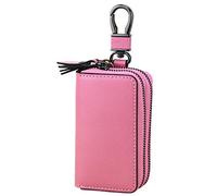 Esdrem - Custodia con doppia cerniera, in vera pelle, unisex, da utilizzare come portamonete o portachiavi della macchina Pink Large