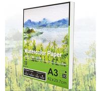 ESENG® Carta ad acquerello premium DIN A3, 100% cotone, 30 fogli, 300 g/mq, colore bianco, blocco ad acquerello, blocco da colorare per acquerello, disegno, pittura