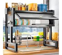 Esenlong Scolapiatti a 2 ripiani per lavello, organizer da cucina con supporto per tagliere, scolapiatti sopra il lavandino, con porta utensili per asciugare ciotole, piatti, tazze (75 x 31 x 79,5 cm)