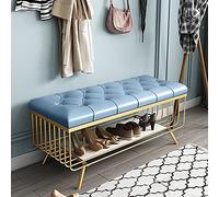EsEntL Scarpiera Premium in Marmo e Metallo Panca Organizzatore di Scarpe,Panchina Moderna per Portico Sedile all'estremità del Letto,Panca per Scarpe da Ingresso con Seduta in Pelle Pu-Blu 60x35x4