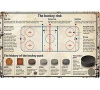 ESETASOT Insegne in metallo con infografica sulla pista di hockey, decorazione da parete con scritta in lingua inglese "La pista di hockey", poster retrò per club di hockey, casa, garage, fattoria, 30