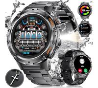 ESFOE Smartwatch Uomo Militare con Torcia LED-1,43" AMOLED Rugged Smart Watch 5ATM Impermeabile 530mAh 132 Modalità Sport Orologio Smartwatch con Chiamata Bluetooth per Android iOS