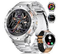 ESFOE Smartwatch Uomo Militare con Torcia LED-1,43" AMOLED Rugged Smart Watch 5ATM Impermeabile 530mAh 132 Modalità Sport 24H Monitoraggio Orologio Smartwatch con Chiamata Bluetooth Android iOS