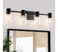 Esfos 4-Light Modern Vanity Light Fixtures Over Mirror, Matte Black Bathroom Light Fixtures, Vanity Lights, Wall Sconce with Clear Glass Shade for Bathroom, E26 Base