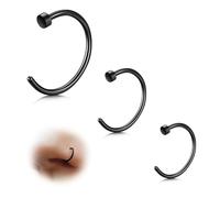ESHIONER G23 Titanio Finto Nostril Piercing Anello Septum Naso Trago Helix Conch Piercing Naso Finto Donna Uomo 18G 20G 6MM/8MM/10MM Nero 3 Pezzi Ipoallergenico Finto Nostril Piercing