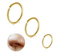ESHIONER G23 Titanio Nostril Piercing Anello Naso Orecchio Trago Helix Septum Conch Piercing Naso Finto Donna Uomo 20G 6MM/8MM/10MM Oro 3 Pezzi Ipoallergenico Nostril Piercing