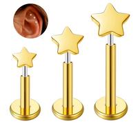 ESHIONER G23 Titanio Piercing Conch Trago Helix Medusa Cartilagine Orecchini Studs Naso Orecchio Labret Orecchio Labbro Oro stella Uomo Donna 16g 6mm 8mm 10mm Piercing Ipoallergenico