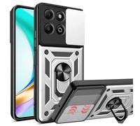 ESHUYI® Cover per Honor X6b 4G con Custodia per Fotocamera Scorrevole e Supporto ad Anello [Custodia Paraurti Compatibile con Supporto Magnetico per Auto], Argento