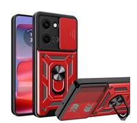ESHUYI® Cover per Motorola Edge 50 5G con Custodia per Fotocamera Scorrevole e Supporto ad Anello [Custodia Paraurti Compatibile con Supporto Magnetico per Auto], Rosso