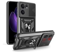 ESHUYI® Cover per Oppo Reno13 F (4G/5G) con Custodia per Fotocamera Scorrevole e Supporto ad Anello [Custodia Paraurti Compatibile con Supporto Magnetico per Auto], Nero