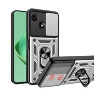 ESHUYI Cover per ZTE Blade A35e con Custodia per Fotocamera Scorrevole e Supporto ad Anello [Custodia Paraurti Compatibile con Supporto Magnetico per Auto], Argento