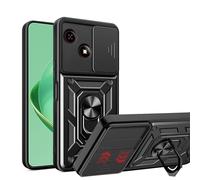 ESHUYI Cover per ZTE Blade A35e con Custodia per Fotocamera Scorrevole e Supporto ad Anello [Custodia Paraurti Compatibile con Supporto Magnetico per Auto], Nero