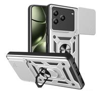 ESHUYI Cover per ZTE Blade A76 4G/Blade A36 4G con Custodia per Fotocamera Scorrevole e Supporto ad Anello [Custodia Paraurti Compatibile con Supporto Magnetico per Auto], Argento