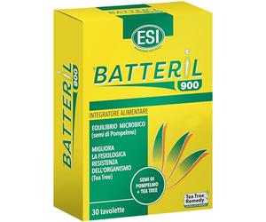 ESI - Batteril 900, Integratore Alimentare di Tea Tree Oil e Semi di Pompelmo, Sostiene il Sistema Immunitario, Favorisce l'Equilibrio Microbico, Senza Glutine e Vegan, 30 Tavolette