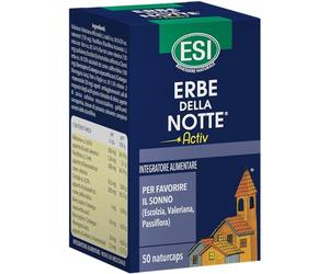 ESI - Erbe della Notte Activ, Integratore Alimentare, a Base di Valeriana, Passiflora, Escolzia e Biancospino, Senza Glutine e Vegan, Favorisce il Sonno e Riduce Ansia e Stress, 50 Capsule