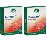 ESI, Ferrolin C, Integratore Ferro, Acido Folico, Vitamina C e B12, Per la Normale Funzione del Sistema Immunitario, Riduzione di Stanchezza e Affaticamento, 30 Naturcaps (Confezione da 2)