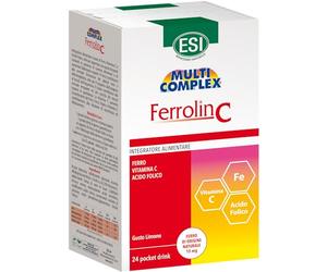 ESI - Multicomplex Ferrolin C, Integratore Alimentare di Ferro, Utile in Caso di Carenza, Contrasta la Stanchezza e Contribuisce allo Sviluppo di Globuli Rossi, Senza Glutine e Vegan, 24 Pocket Drinks