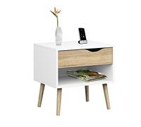 Esidra Delta Comodino, 1 Cassetto, Bianco e Rovere, 50x39x49 cm