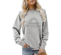 ESIKAH Be The Light Felpa Matthew 5:14 Camicia Donna Casual Girocollo Pullover Top Camicia Cristiana Bibbia Fede Citazione Regali, grigio, M