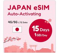 eSIM Giappone 15 Giorni 1GB/giorno | eSIM QR inviata via e-mail entro 24 ore dalla spedizione | Scansione QR e utilizzo immediato | Attivazione automatica | Rete 5G con tethering/HotSpot/Condivisione