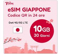 eSIM Giappone per 30 Giorni | Codice QR eSIM inviato via email entro 24 ore dalla spedizione | 10GB di dati 4G/5G/LTE | Tethering/Hotspot incluso | Assistenza 24/6 | Solo Dati, Nessuna Voce