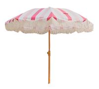 ESINY Ombrellone da spiaggia con nappe, resistente al vento e alla pioggia, con palo in legno e borsa per il trasporto, protezione UV, perfetto per le vacanze all'aria aperta, rosa e bianco.
