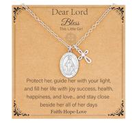 Esirly Collana da donna con croce della Vergine Maria, gioiello religioso | Esirly Collana da donna con croce Vergine Maria, placcata in oro/argento, collana religiosa, 45,7 + 5,1 cm
